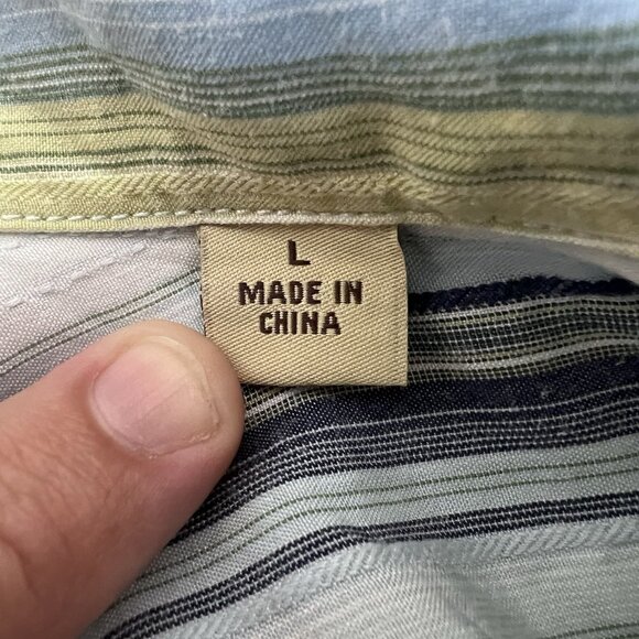 Tommy Bahama Men’s Large Green Blue Striped‎ Button Up Long Sleeve 100% Tencil - Picture 8 of 10